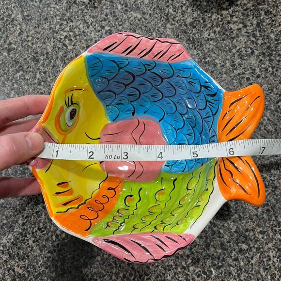Tabletops Gallery | RARE HTF Coastal Pescada Hand Painted Fish 4 Dish Tropical - Picture 6 of 9